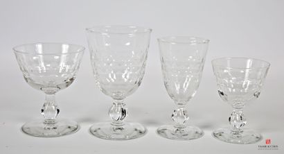 null Set of crystal glasses with scale decoration including nine champagne glasses...