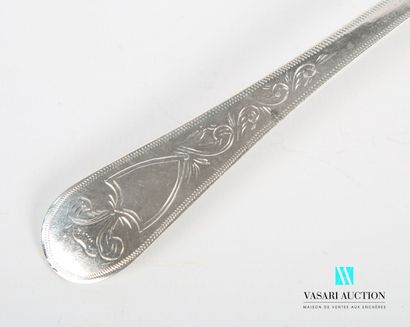 null Silver sprinkling spoon (1819-1838), the handle hemmed with guilloche presents...