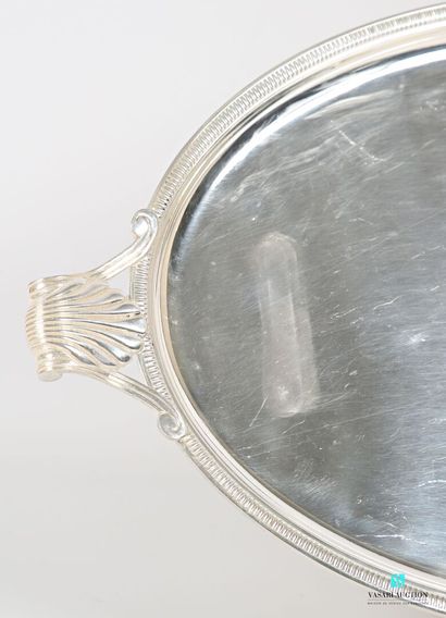 null Oval silver plated metal tray, the edge hemmed with gadroons, it has on both...