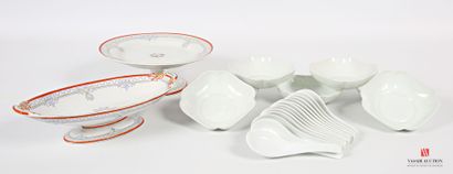 null Porcelain lot including seven white porcelain cups of Limoges, fourteen spoons...