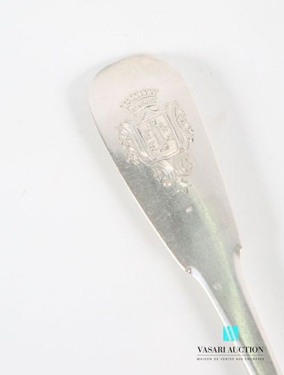 null Spoon for ragout in silver, the uniplat handle presents coats of arms surmounted...