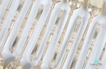 null Suite of twelve silver plated tea spoons, the handle in the Russian style with...