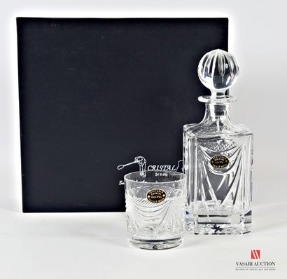 null Cut crystal whiskey set with palm and scalloped drapery decoration including...