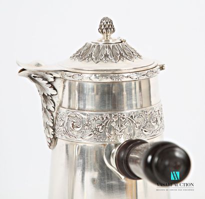null Chocolate and sugar bowl covered in silver, it rests on a recessed bate, the...
