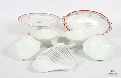 null Porcelain lot including seven white porcelain cups of Limoges, fourteen spoons...