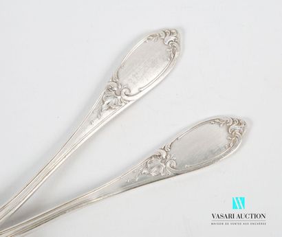 null Sprinkling spoon, the silver handle decorated with nets and crossed ribbons...
