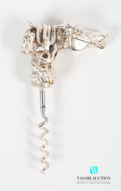 null Corkscrew in silver plated bronze, the catch appearing a head of horse leaned...