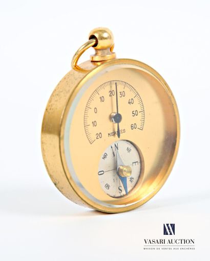 null HERMES Paris
Gilt brass compass thermometer, in its leather case
(pitting and...