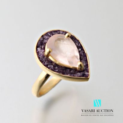 null Silver ring gilded pear shape adorned with a pink quartz pear-shaped hemmed...