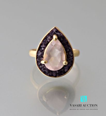null Silver ring gilded pear shape adorned with a pink quartz pear-shaped hemmed...