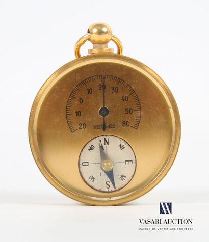 null HERMES Paris
Gilt brass compass thermometer, in its leather case
(pitting and...