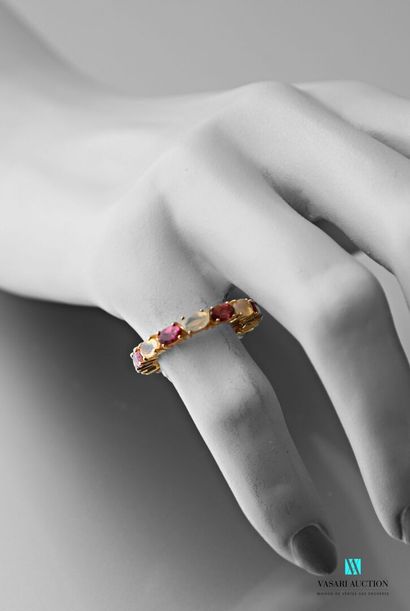 null American wedding ring in vermeil 925 thousandths decorated with opals and tourmalines...