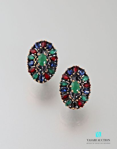 null Pair of oval earrings in silver 925 thousandths decorated with colored stones...
