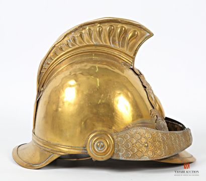 null Fireman's helmet, brass bomb with small crest with gadroons, frontal plate with...