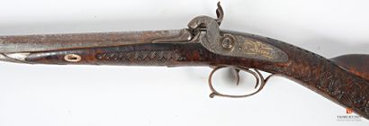 null Fusil de vénerie, canons en table Damas de 47 cm, marqué sur la bande en lettres...