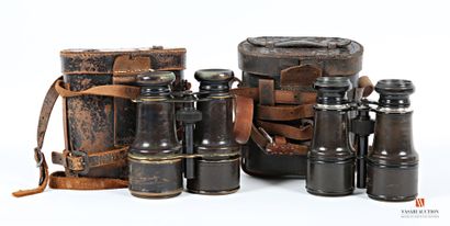 null Pair of binoculars for officer, brass covered with black chagrin, with sun visor,...