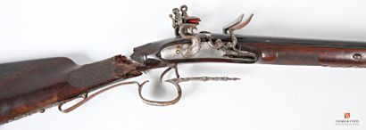 null Fusil de chasse, canon double à pans puis rond de 85 cm, avec guidon et tenon...