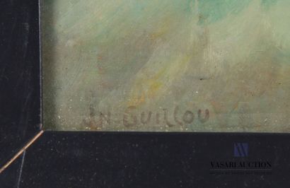 null GUILLOU J.N. (XXème siècle)
Vue d'un navire en bord de plage
Gouache sur carton
Signée...
