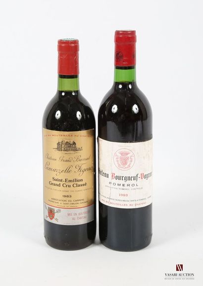 null Lot de 2 blles comprenant :		
1 bouteille	Château BOURGNEUF VAYRON	Pomerol	1983
1...