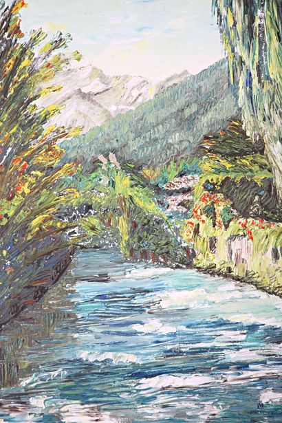 null FONTANILLE M. (XXème siècle)
Cours d'eau dans la vallée 
Huile sur toile 
Signée...