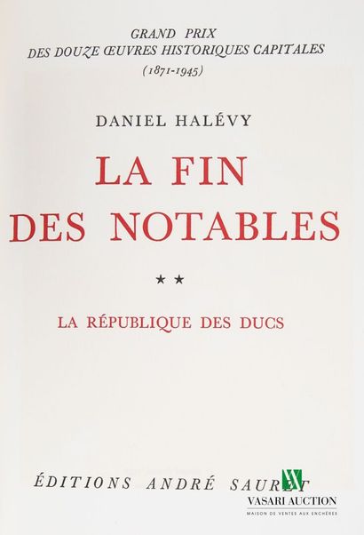null Lot comprenant trois ouvrages : 
- HALEVY Daniel - La fin des notables préface...