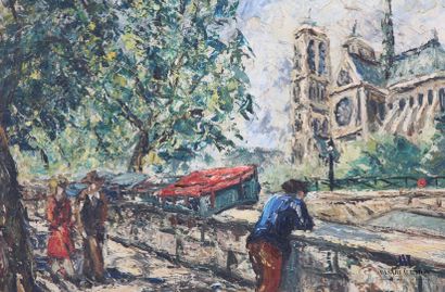 null HAUCK G. (XXème siècle)
Vue sur Notre Dame depuis les bouquinistes des quais
Huile...