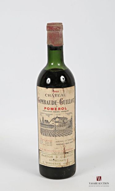 null 1 bouteille	Château GOMBAUDE GUILLOT	Pomerol	1962
	Et. tachée. N : ht/mi épaule...
