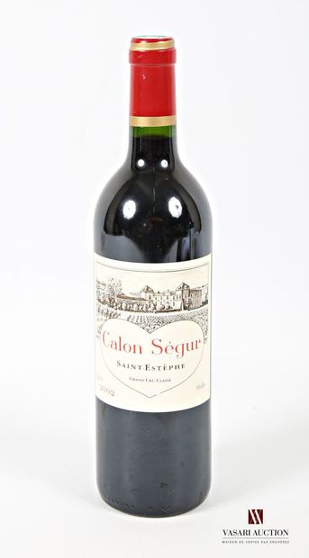 null 1 bouteille	Château CALON SÉGUR	St Estèphe	2002
	Et. à peine tachée. N : mi...