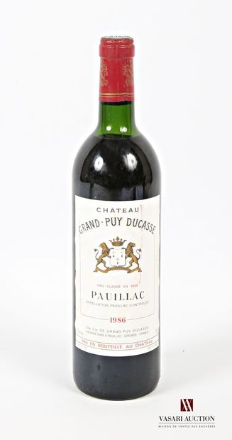 null 1 bouteille	Château GRAND PUY DUCASSE	Pauillac CC	1986
	Et. tachée. N : haut...