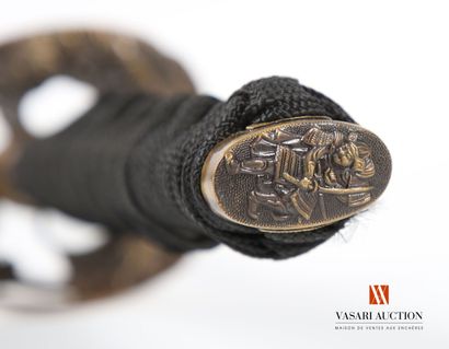 null Wakisashi, lame de 43 cm, habaki laiton, tsuba sur le thème des samouraïs, LT...