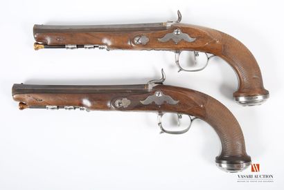 null Pair of percussion pistols, octagonal barrel with hair rifling, slightly blunderbussed...