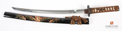null Wakisashi, lame de 46 cm, habaki laiton, tsuba à motif de dragon, fourreau bois...