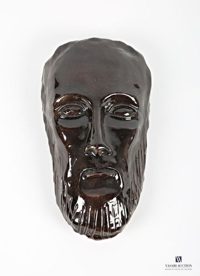 null Masque d'homme barbu en plâtre à patine brune vernis 
Haut. : 22 cm