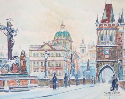 null VOJACEK Rudolf (XXème siècle)
Vue d'entrée de la ville au calvaire
Aquarelle
Signée...