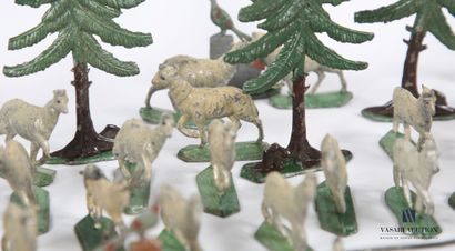 null Lot including ten figurines fir trees and leafy trees - seventy sheep and goats...