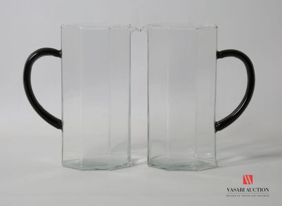 null Two glass pitchers of octagonal form with cut sides slightly truncated, the...