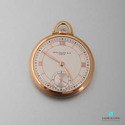 null Pocket watch in plain and brushed 750 thousandths gold, two-tone silvered dial...