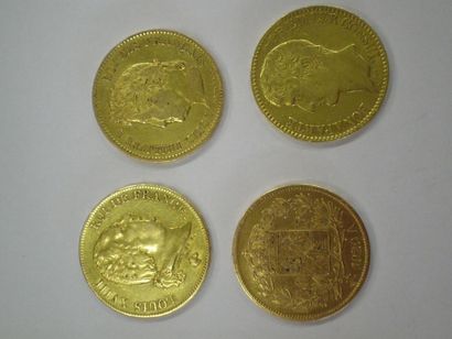 null Lot de quatre monnaies or de quarante francs : Consulat, Louis XVIII, Charles...