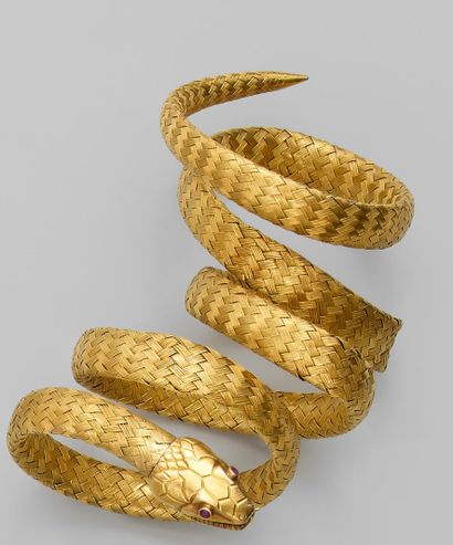 Bracelet serpent en or jaune de fils tressés,...