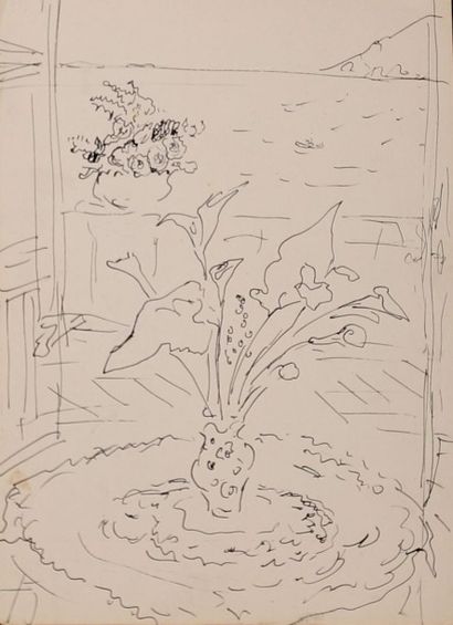 null KIFFER Charles (1902-1992)Pot de fleur à la fenêtreStylo Cachet de la vente...