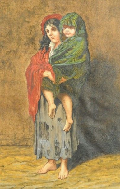 null Ecole Anglaise du XIXème
Femme et sa fille
Gouache sur papier
36,8 x 24,2 cm...