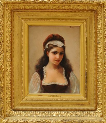 null FALERO Luis Riccardo (1851-1896)
Jeune fille au corsage rouge
Huile sur panneau
Signée...