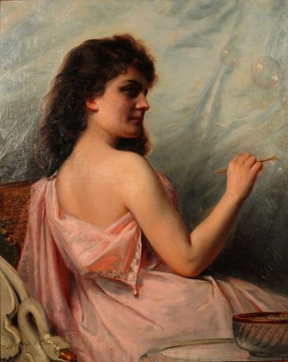 null d’EPINAY Marie (1870-1960)
Femme aux bulles de savon
Huile sur toile
Signée...