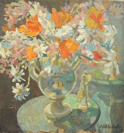 null DE LA FONTINELLE, Jean (1900-1974)
Bouquet de fleurs sur un entablement
Huile...