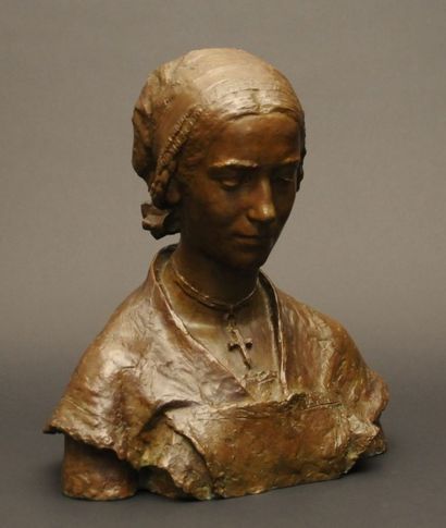 null BAFFIER Jean Eugène (1851-1920)
L’Angèle
Buste en bronze à patine brune
Inscription:...
