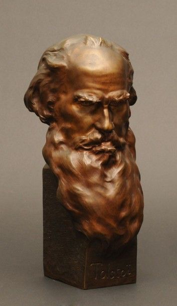 null TOLSTOI Léon Fils (1869-1945)
Tolstoï
Sculpture en bronze à patine médaille...