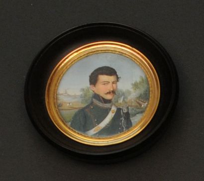 null Ecole française du XIXème siècle
Portrait d’officier dans un paysage
Miniature...