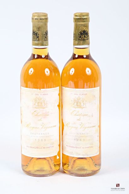 null 2 bottles Château de RAYNE VIGNEAU Sauternes 1er GCC 1989
	Et. stained and torn....