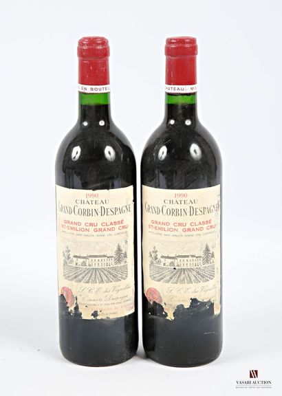 null 2 bottles Château GRAND CORBIN DESPAGNE St Emilion GCC 1990
	Et. a little stained...