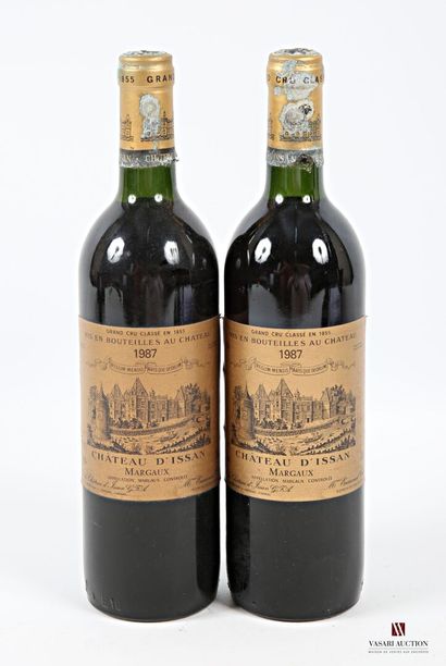 null 2 bottles Château d'ISSAN Margaux GCC 1987
	Et. excellent. N: low neck/ high...